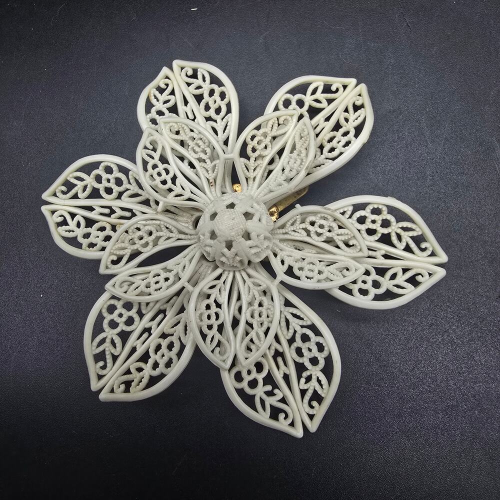 Vintage Soft Plastic Flower Brooch Cream Beige Costume Jewelry